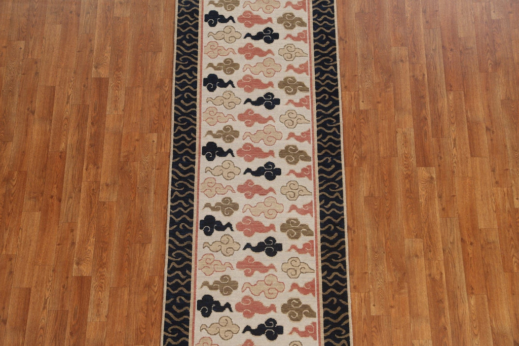 Geometric Wool Art Deco Turkish Runner Rug 3x8