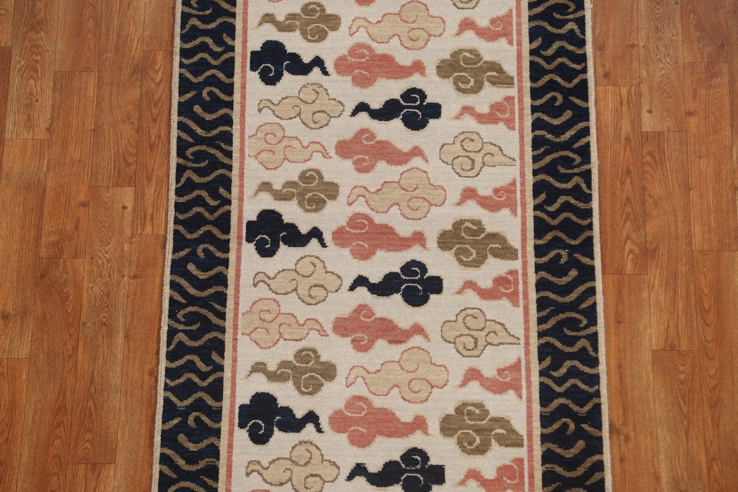 Geometric Wool Art Deco Turkish Runner Rug 3x8