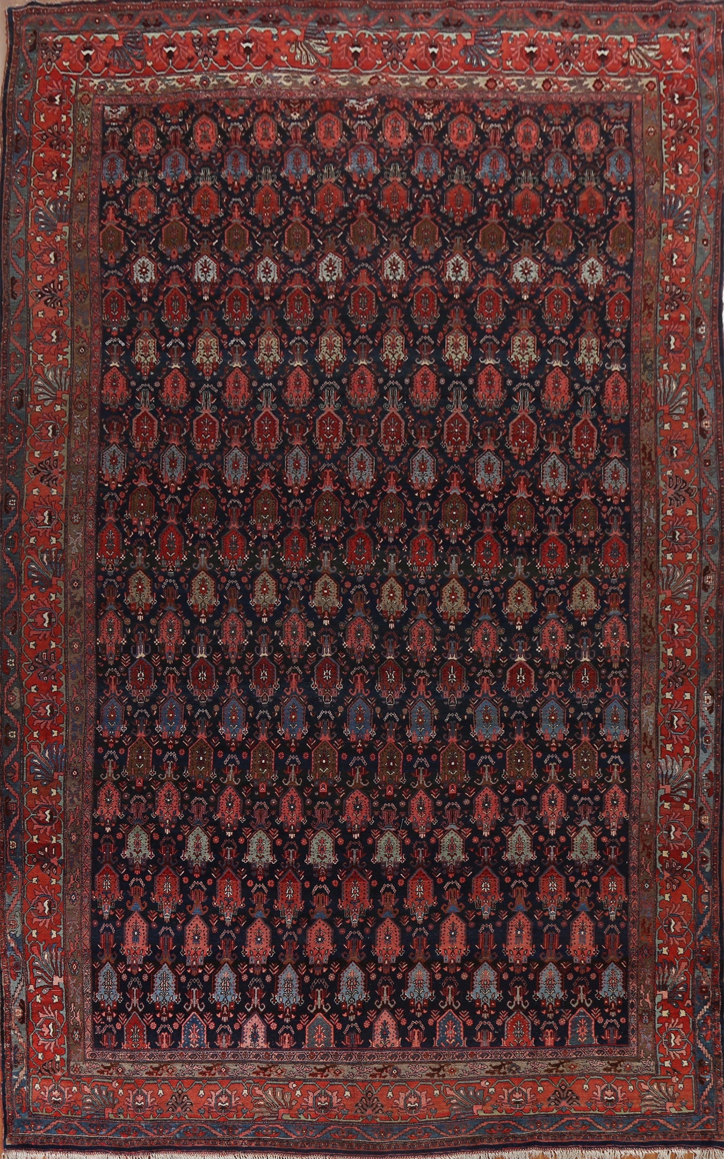 Pre-1900 Antique Vegetable Dye Bidjar Halvaei Persian Rug 12x19