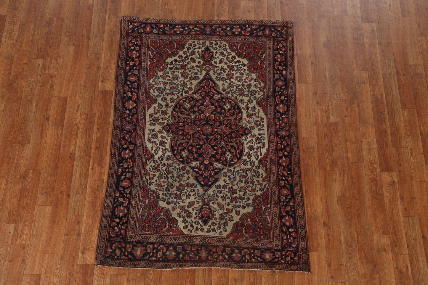 Pre-1900 Antique Vegetable Dye Sarouk Farahan Persian Rug 4x5