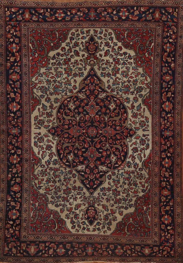 Pre-1900 Antique Vegetable Dye Sarouk Farahan Persian Rug 4x5