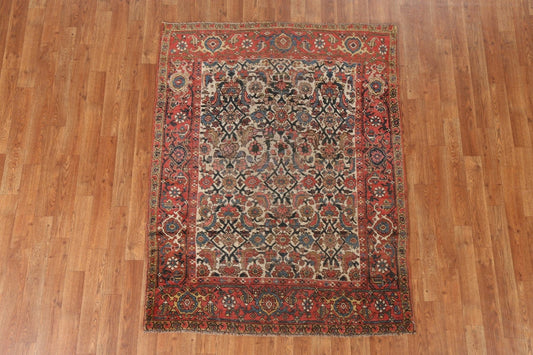 Pre-1900 Antique Vegetable Dye Bidjar Halvaei Persian Rug 4x5