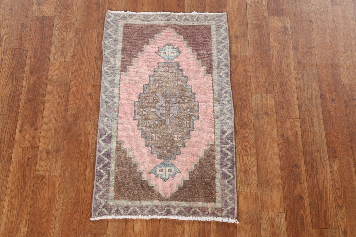 Pink Geometric Oushak Oriental Wool Rug 2x3