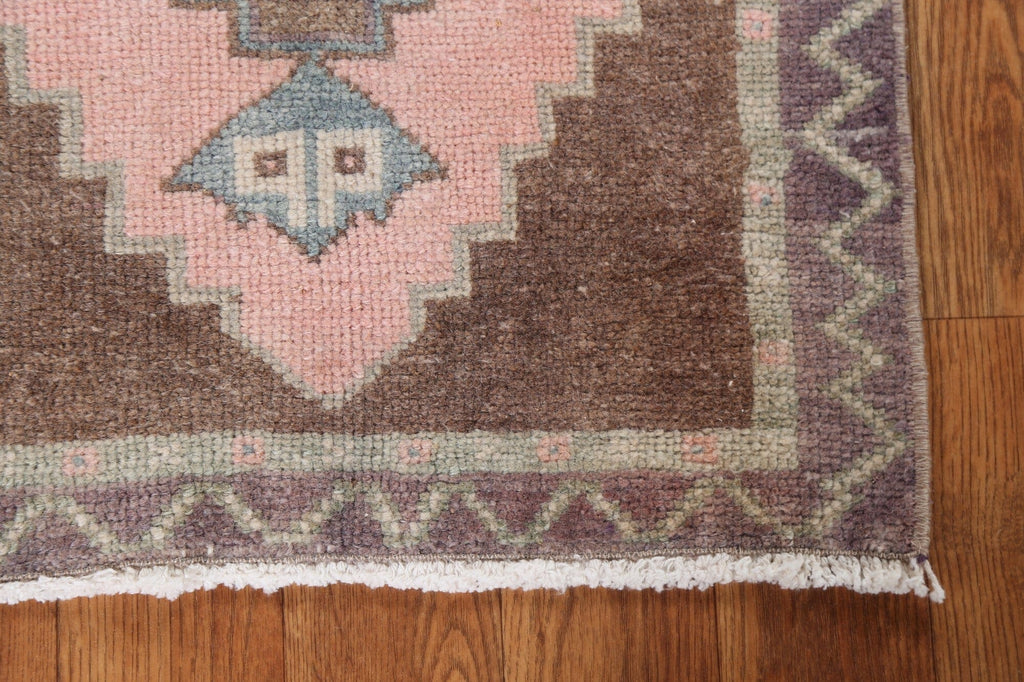 Pink Geometric Oushak Oriental Wool Rug 2x3