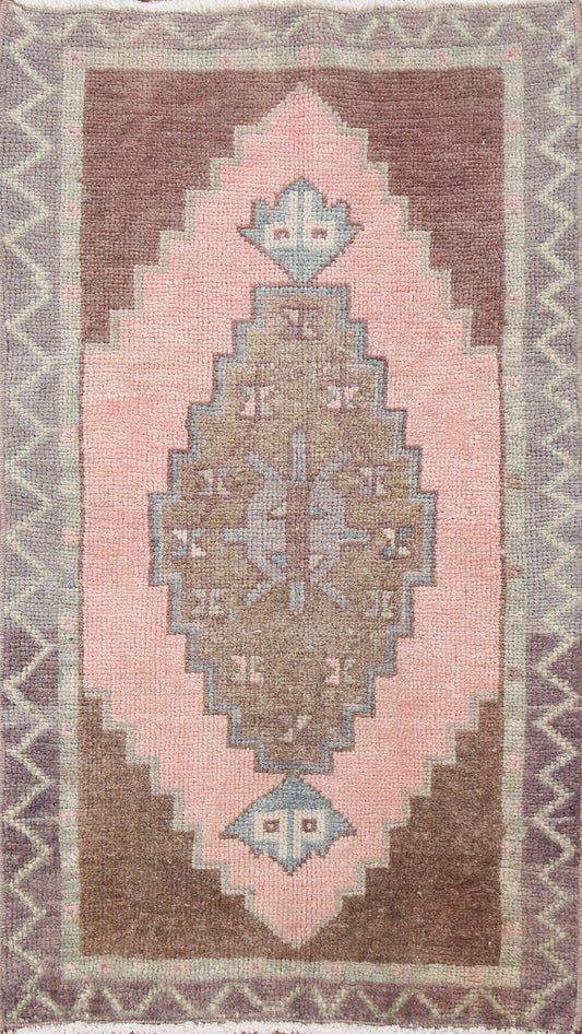 Pink Geometric Oushak Oriental Wool Rug 2x3