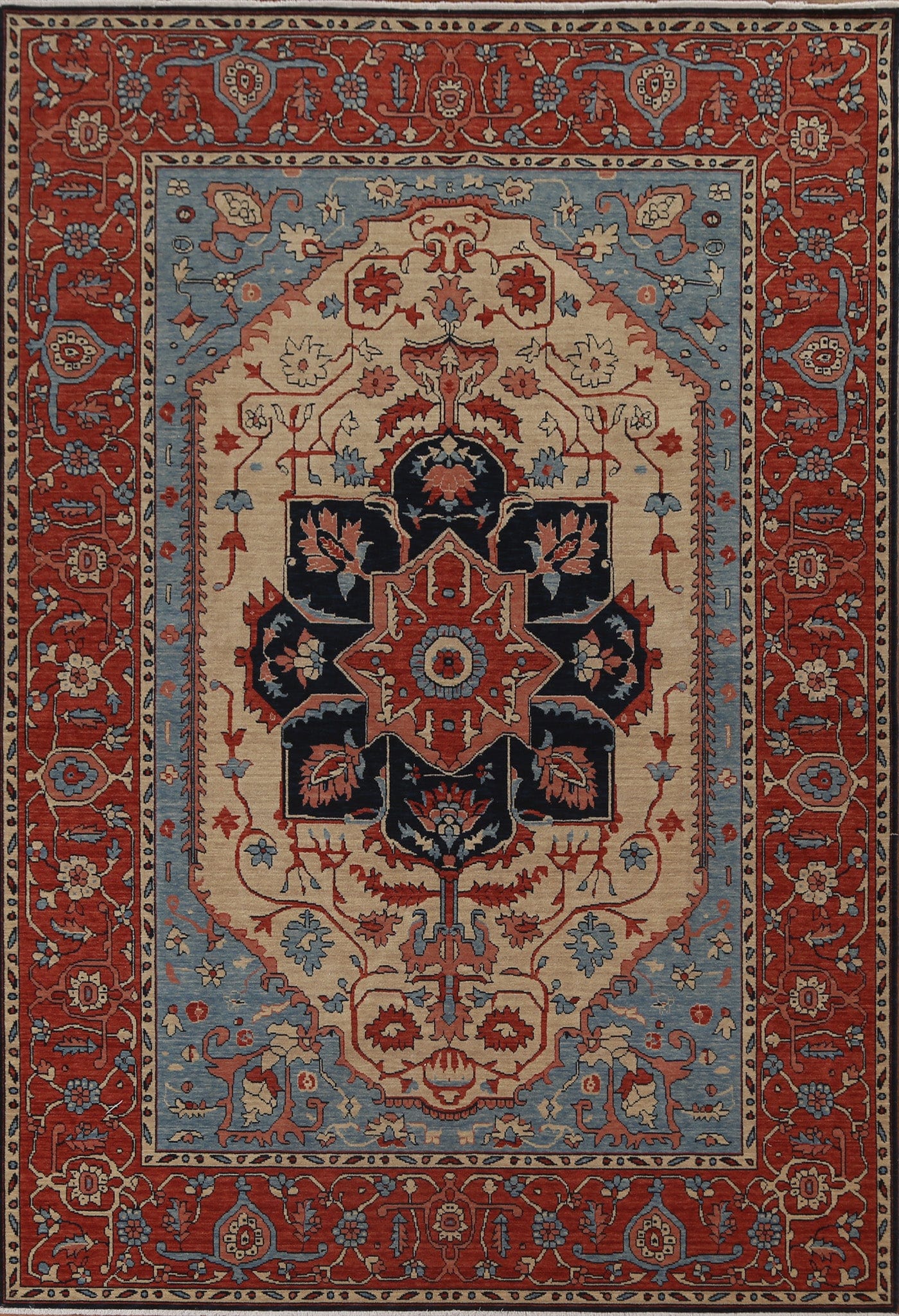 Hand-Knotted Heriz Serapi Turkish Wool Rug 7x10