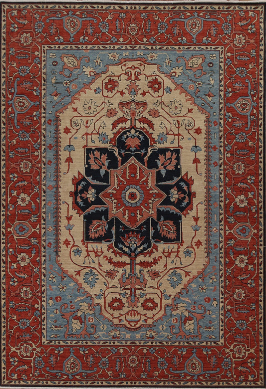 Hand-Knotted Heriz Serapi Turkish Wool Rug 7x10