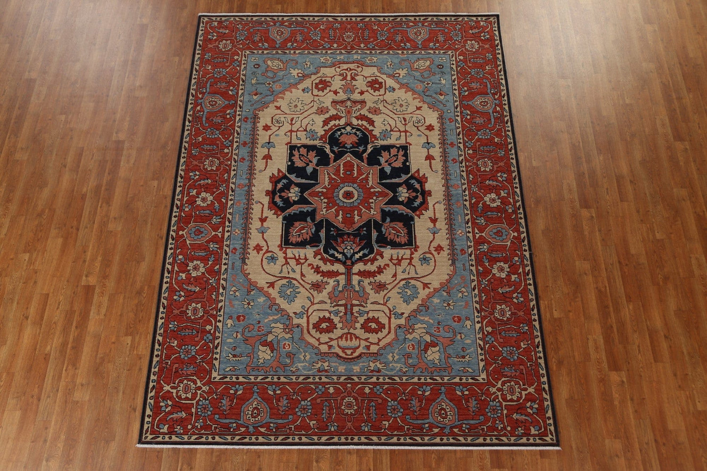 Hand-Knotted Heriz Serapi Turkish Wool Rug 7x10