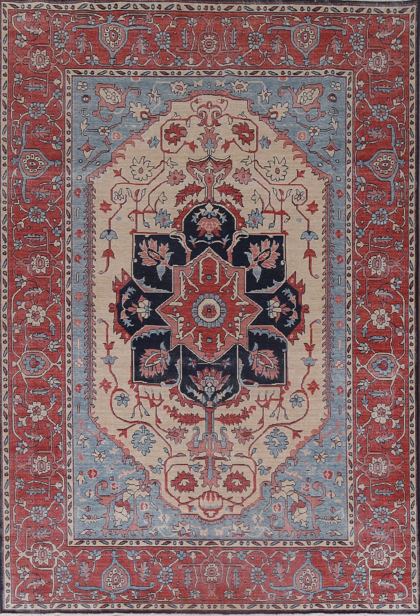 Floral Wool Heriz Serapi Turkish Rug 7x10