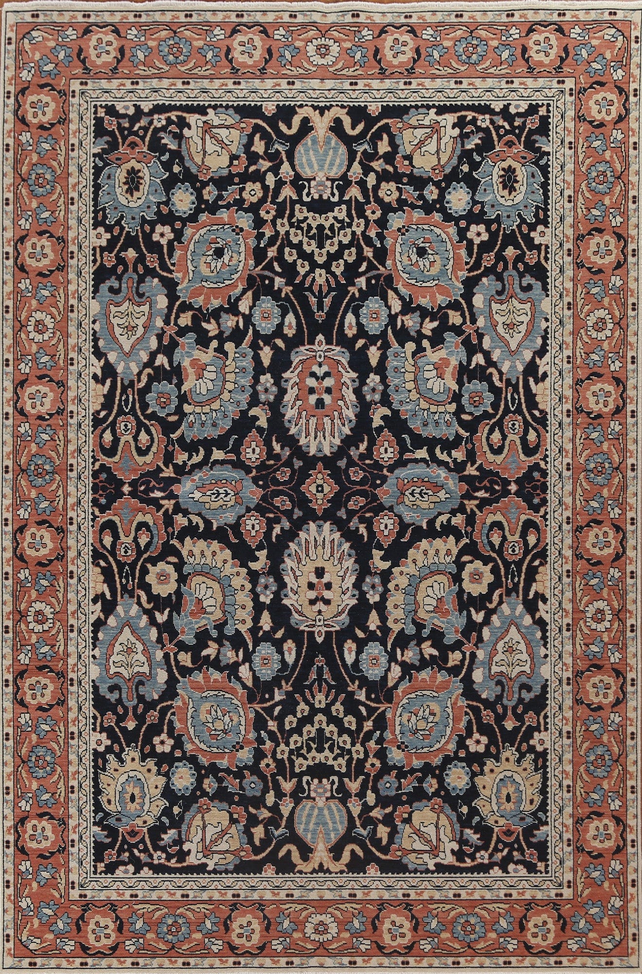 Hand-Knotted Floral Sultanabad Ziegler Turkish Wool Rug 7x10