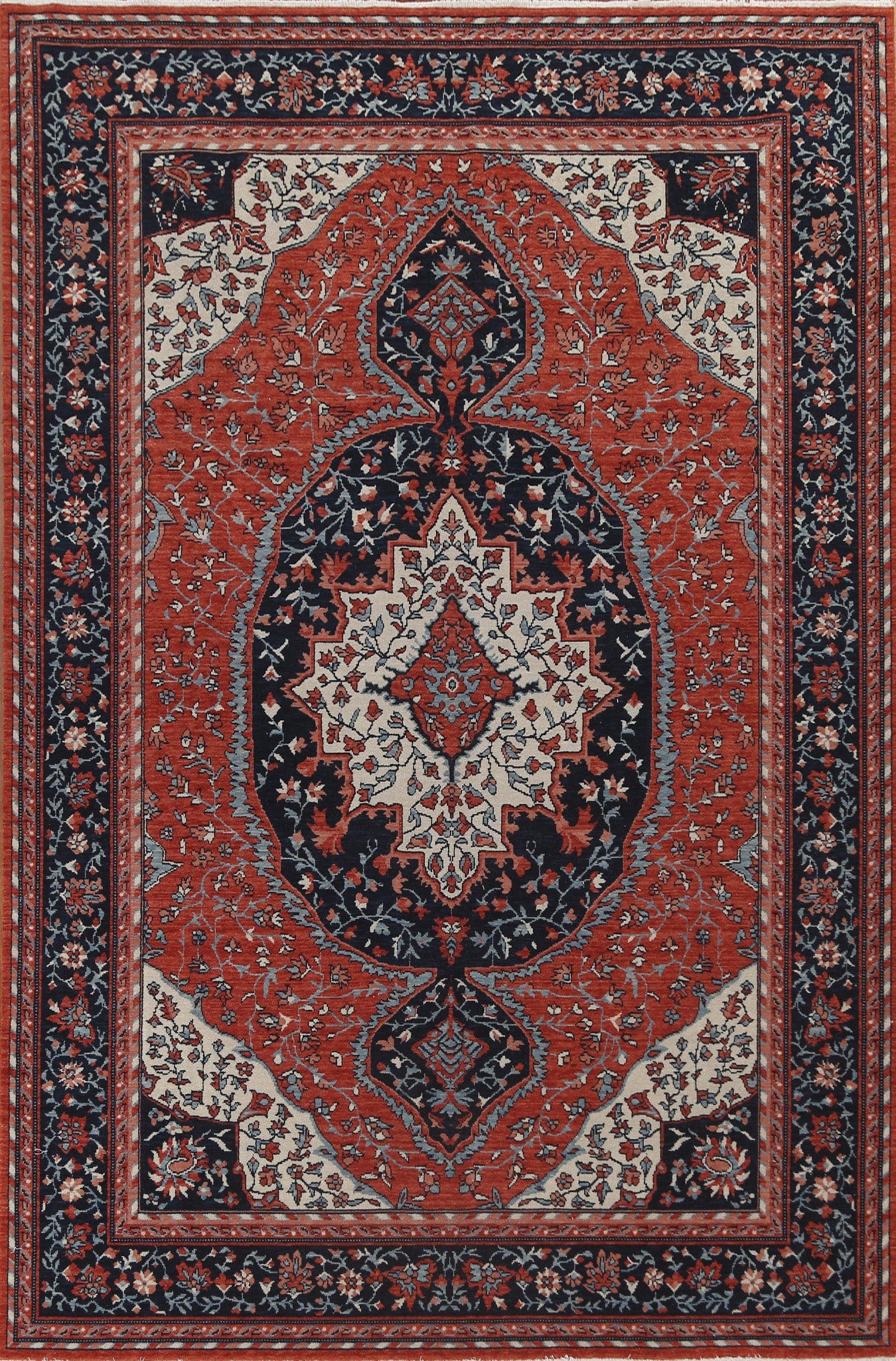 Hand-Knotted Wool Sarouk Farahan Turkish Rug 7x10