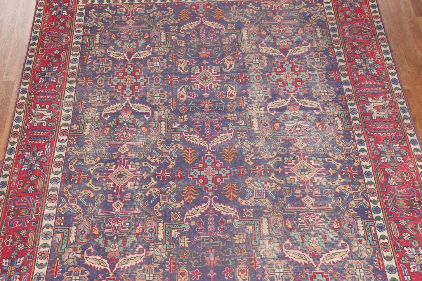 Vintage Geometric Wool Tabriz Persian Rug 8x11