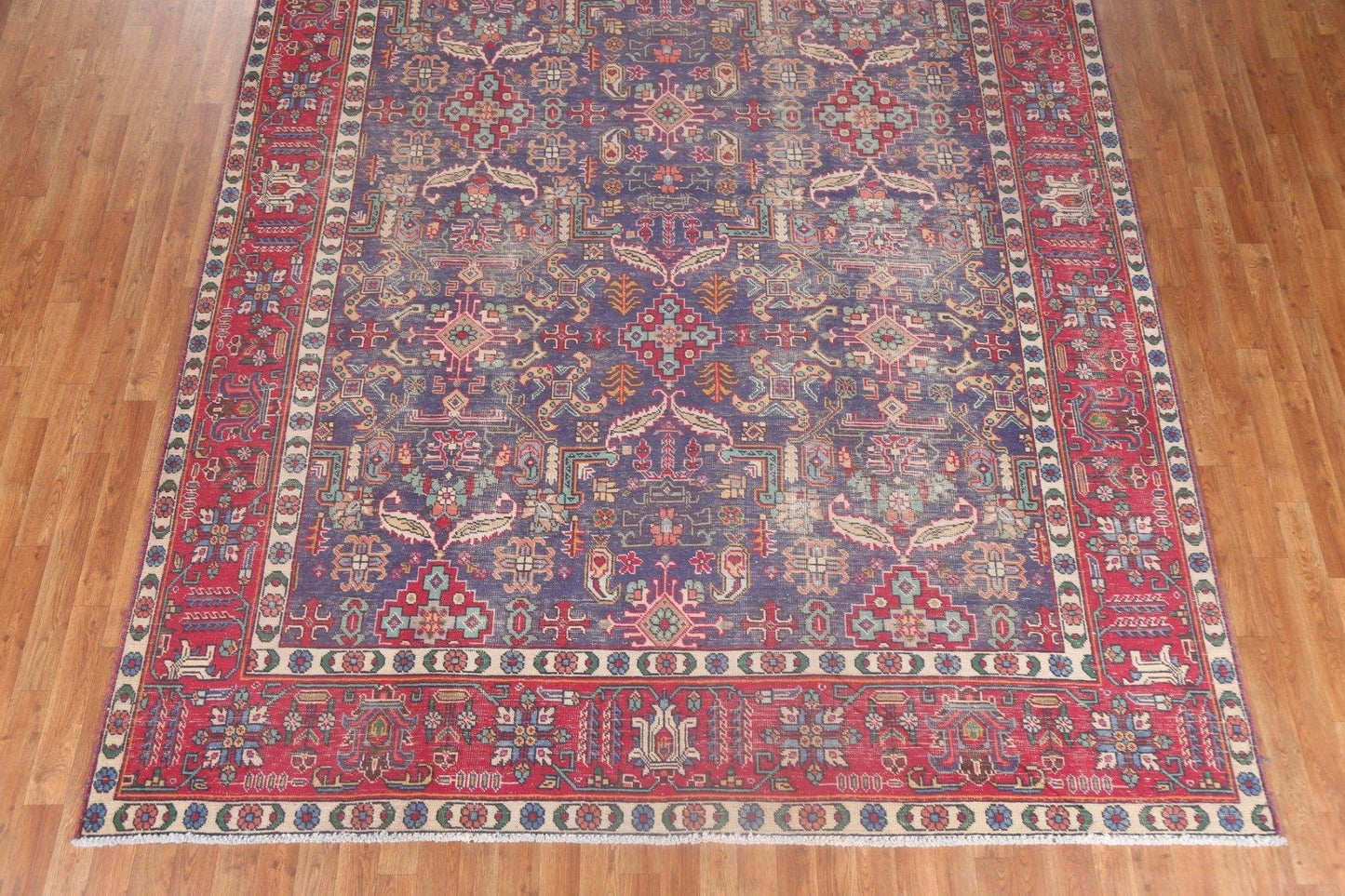 Vintage Geometric Wool Tabriz Persian Rug 8x11