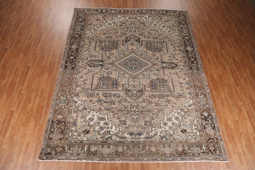 Vintage Geometric Wool Heriz Persian Rug 10x13