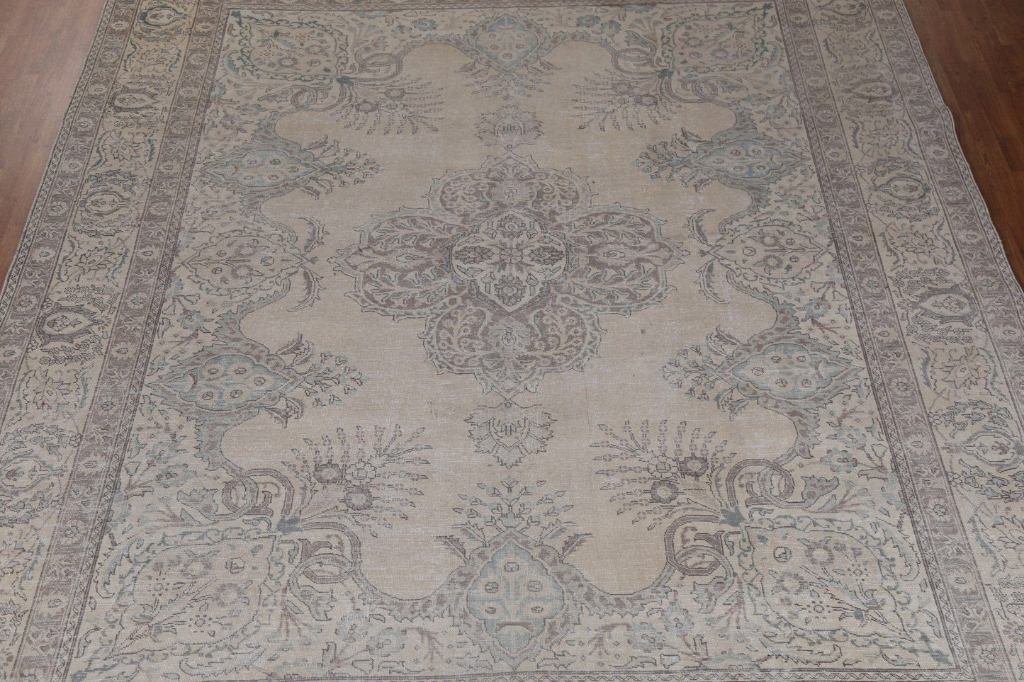 Muted Handmade Wool Tabriz Persian Rug 11x13