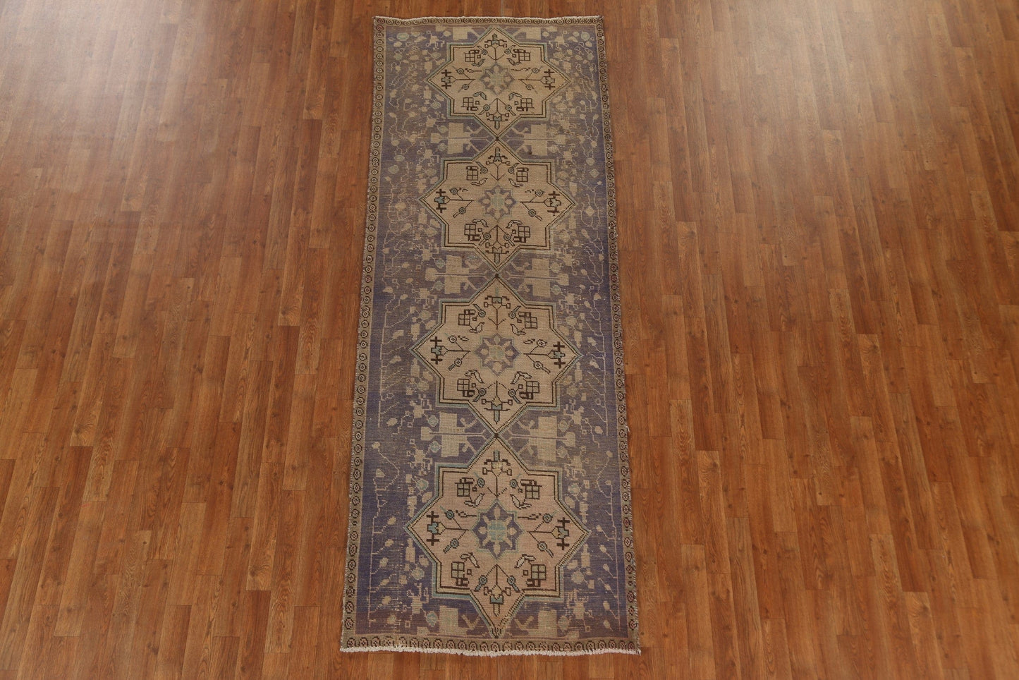 Vintage Geometric Tabriz Persian Runner Rug 3x9