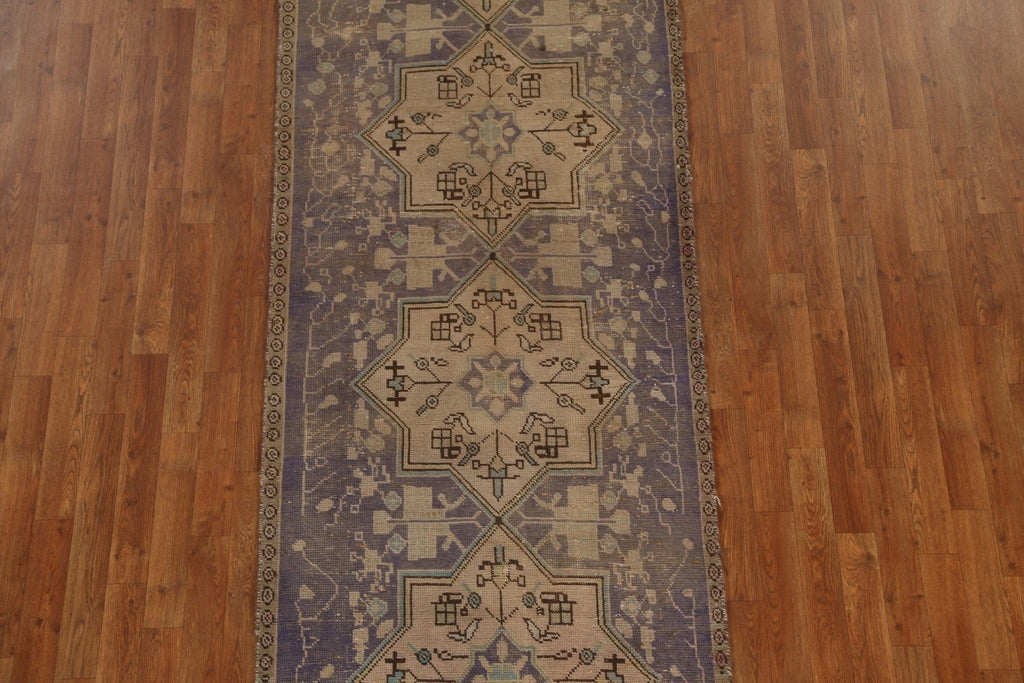 Vintage Geometric Tabriz Persian Runner Rug 3x9