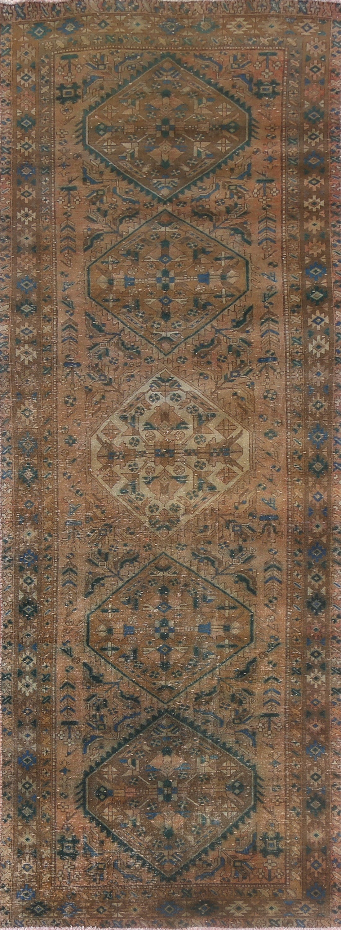 Antique Handmade Heriz Persian Runner Rug 4x11