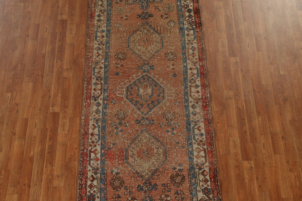 Vintage Geometric Heriz Persian Runner Rug 4x10