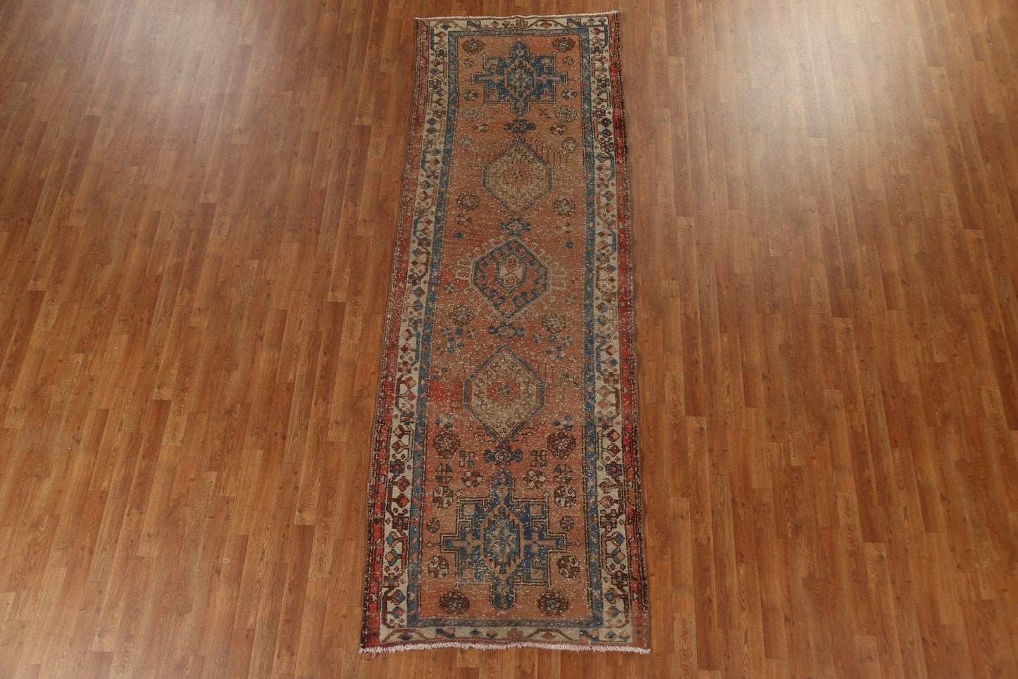 Vintage Geometric Heriz Persian Runner Rug 4x10