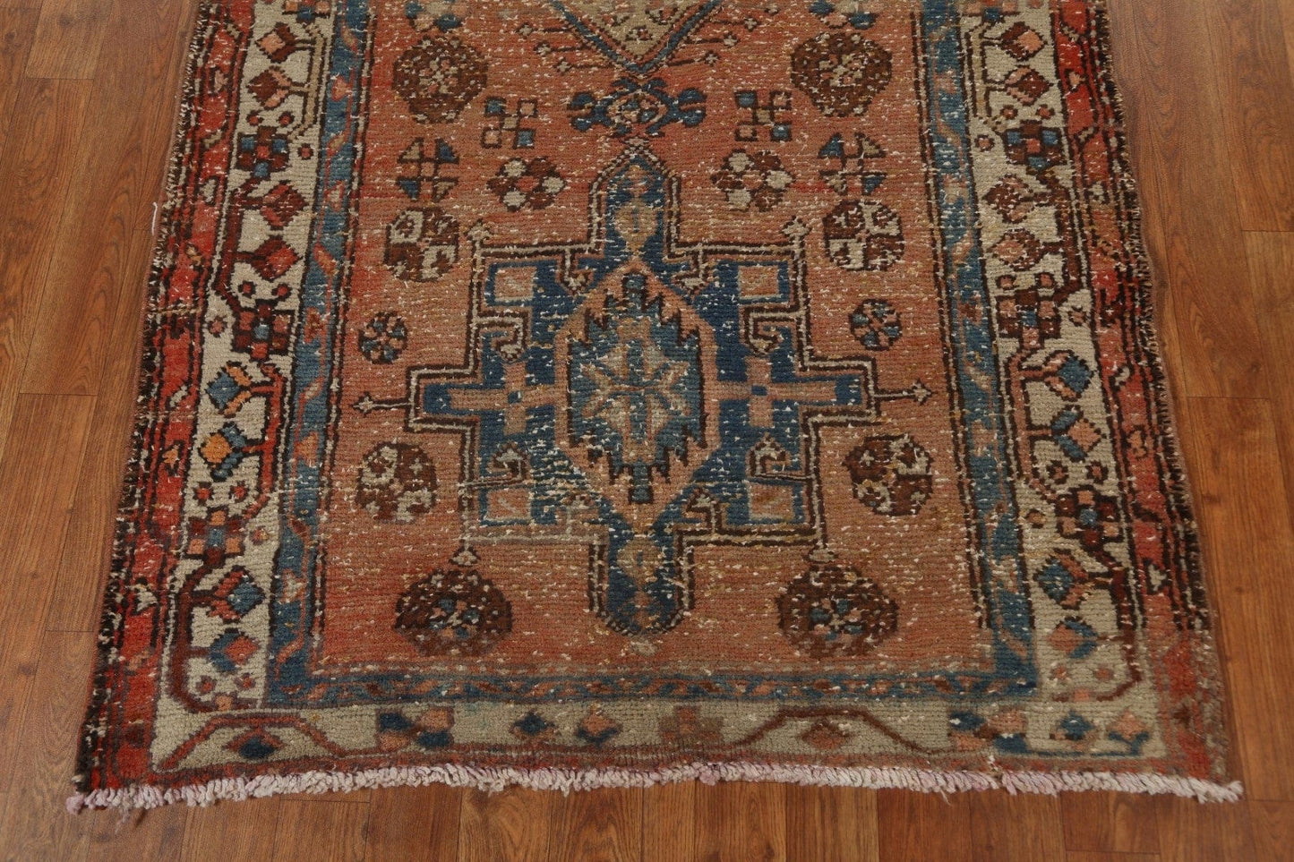 Vintage Geometric Heriz Persian Runner Rug 4x10