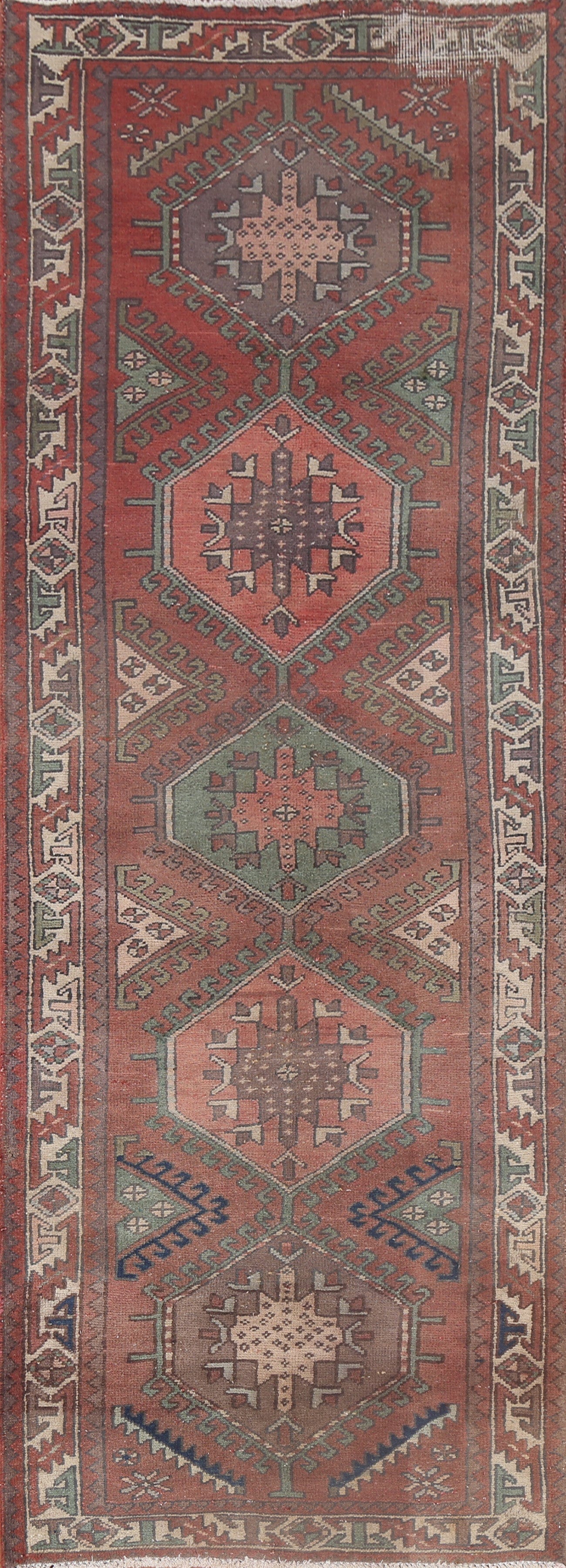 Vintage Geometric Meshkin Persian Runner Rug 4x9