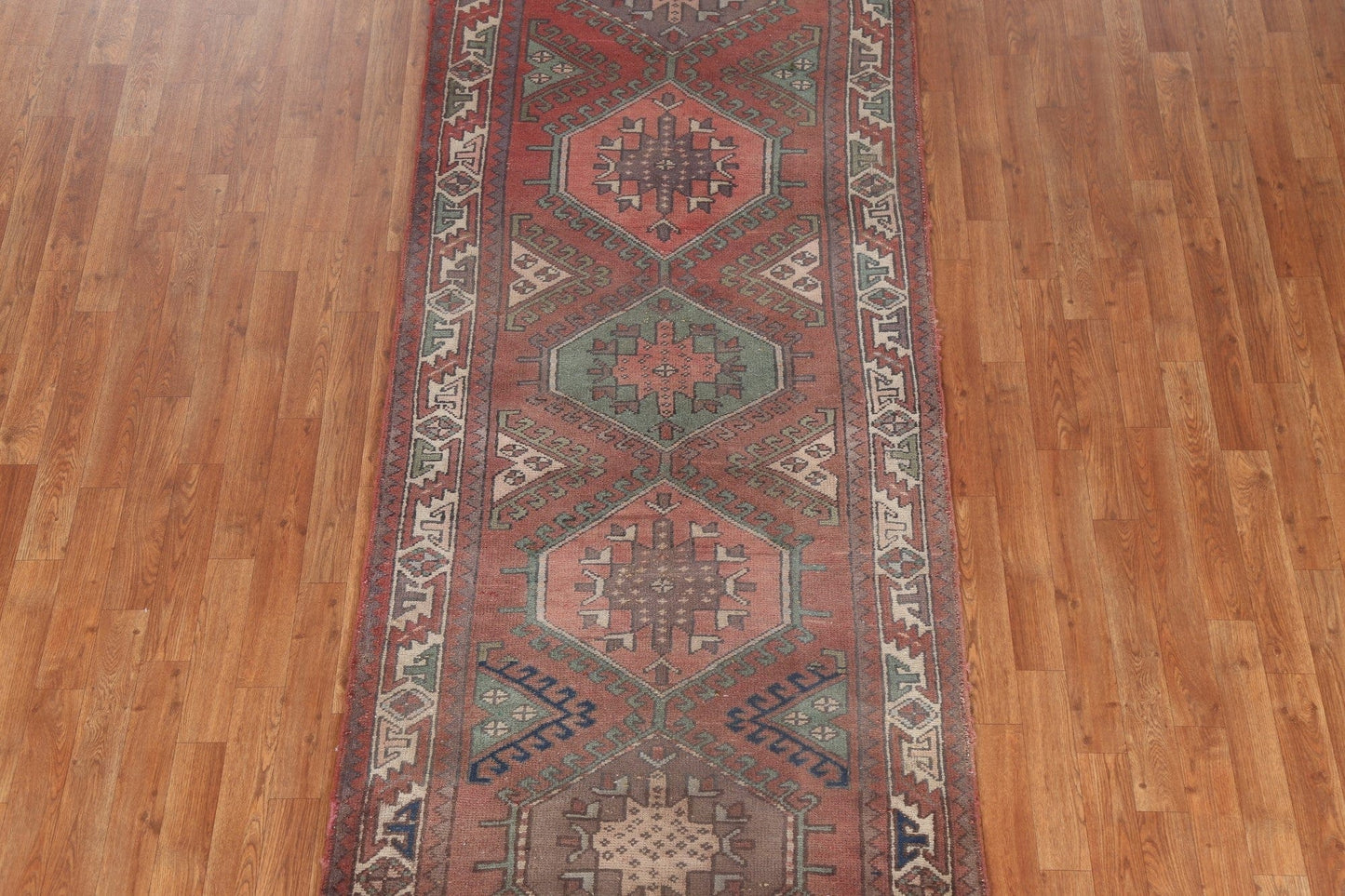 Vintage Geometric Meshkin Persian Runner Rug 4x9