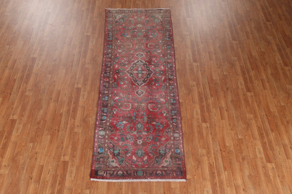 Vintage Geometric Tabriz Persian Runner Rug 3x10