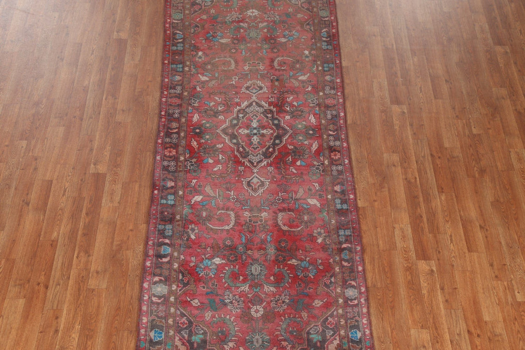 Vintage Geometric Tabriz Persian Runner Rug 3x10