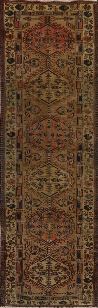 Hand-Knotted Wool Hamedan Persian Runner Rug 3x11