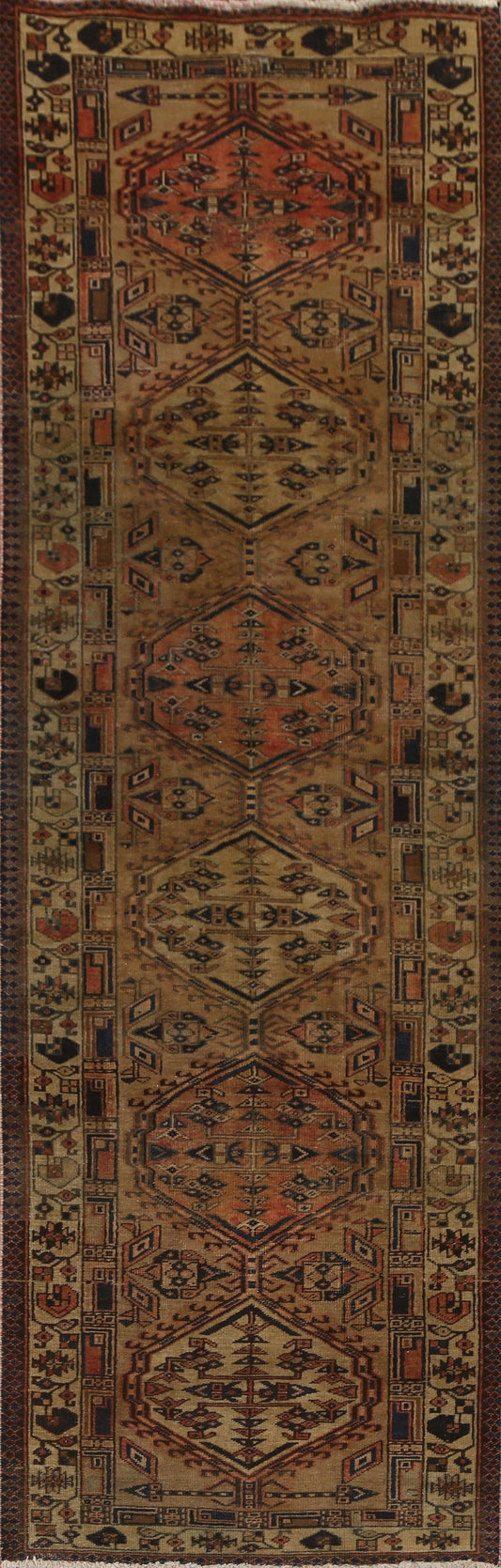 Hand-Knotted Wool Hamedan Persian Runner Rug 3x11