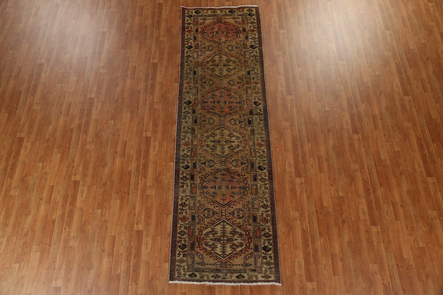 Hand-Knotted Wool Hamedan Persian Runner Rug 3x11