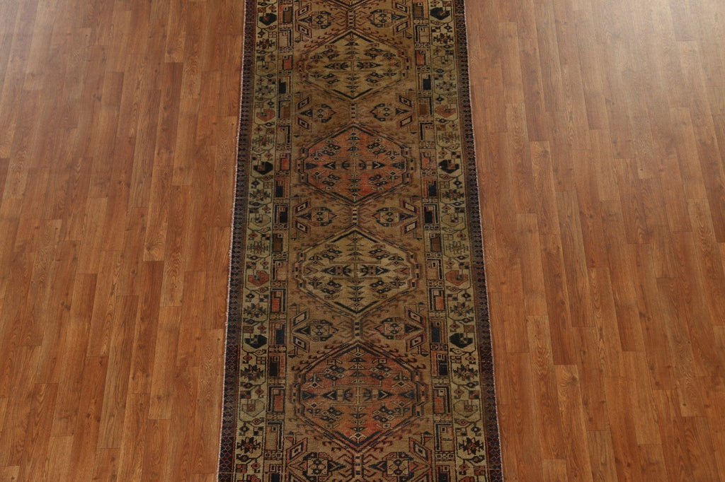 Hand-Knotted Wool Hamedan Persian Runner Rug 3x11