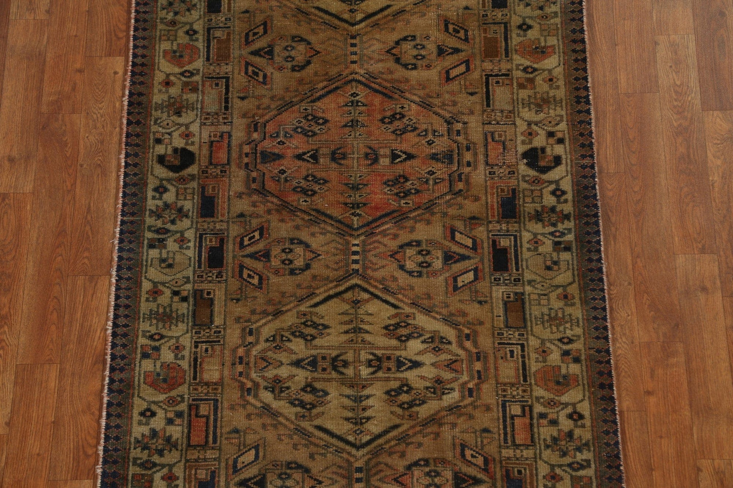 Hand-Knotted Wool Hamedan Persian Runner Rug 3x11