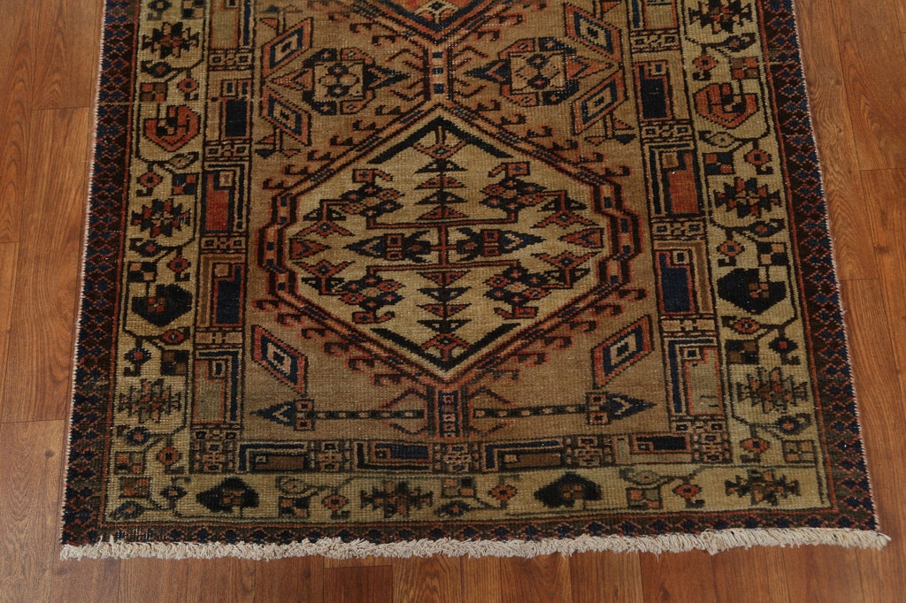 Hand-Knotted Wool Hamedan Persian Runner Rug 3x11