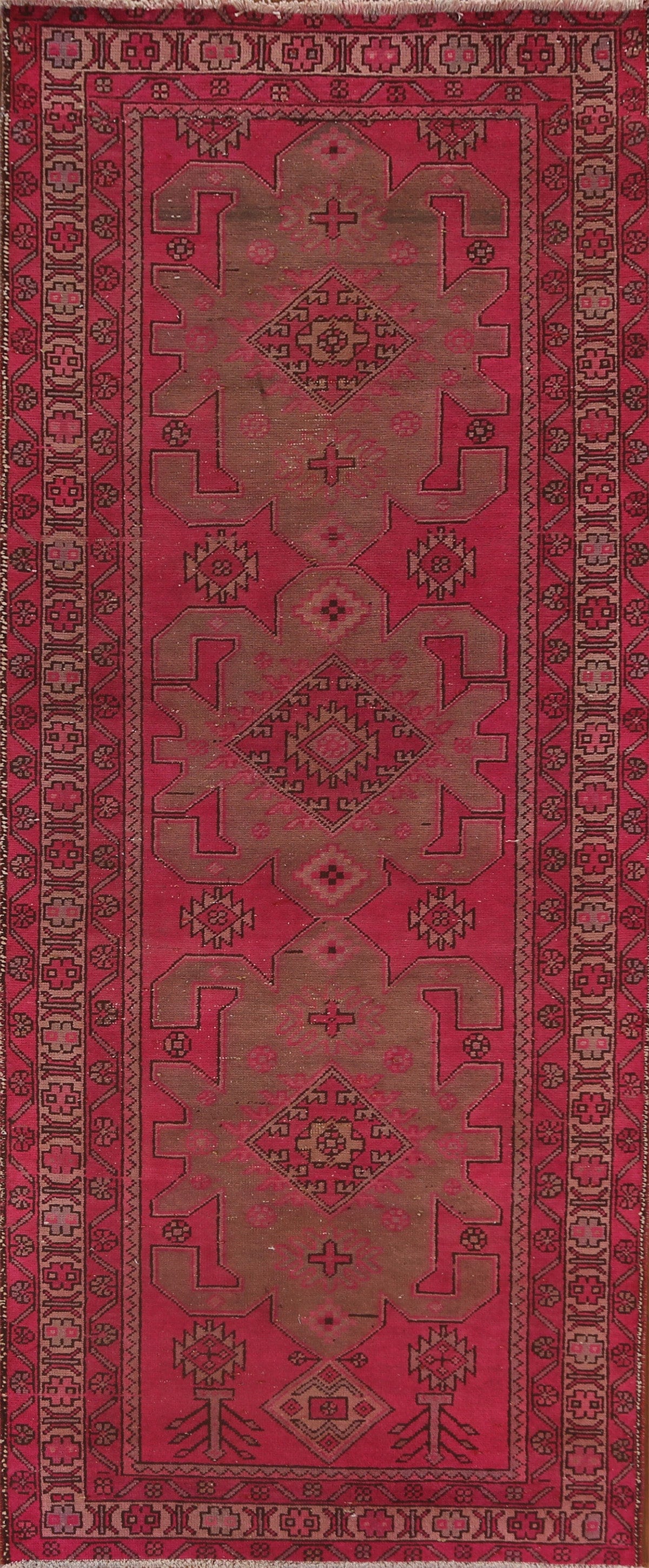 Vintage Geometric Meshkin Persian Runner Rug 4x10