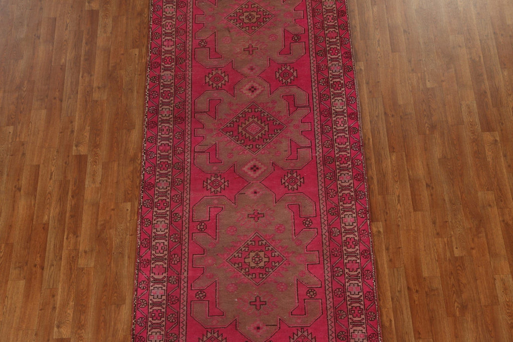 Vintage Geometric Meshkin Persian Runner Rug 4x10