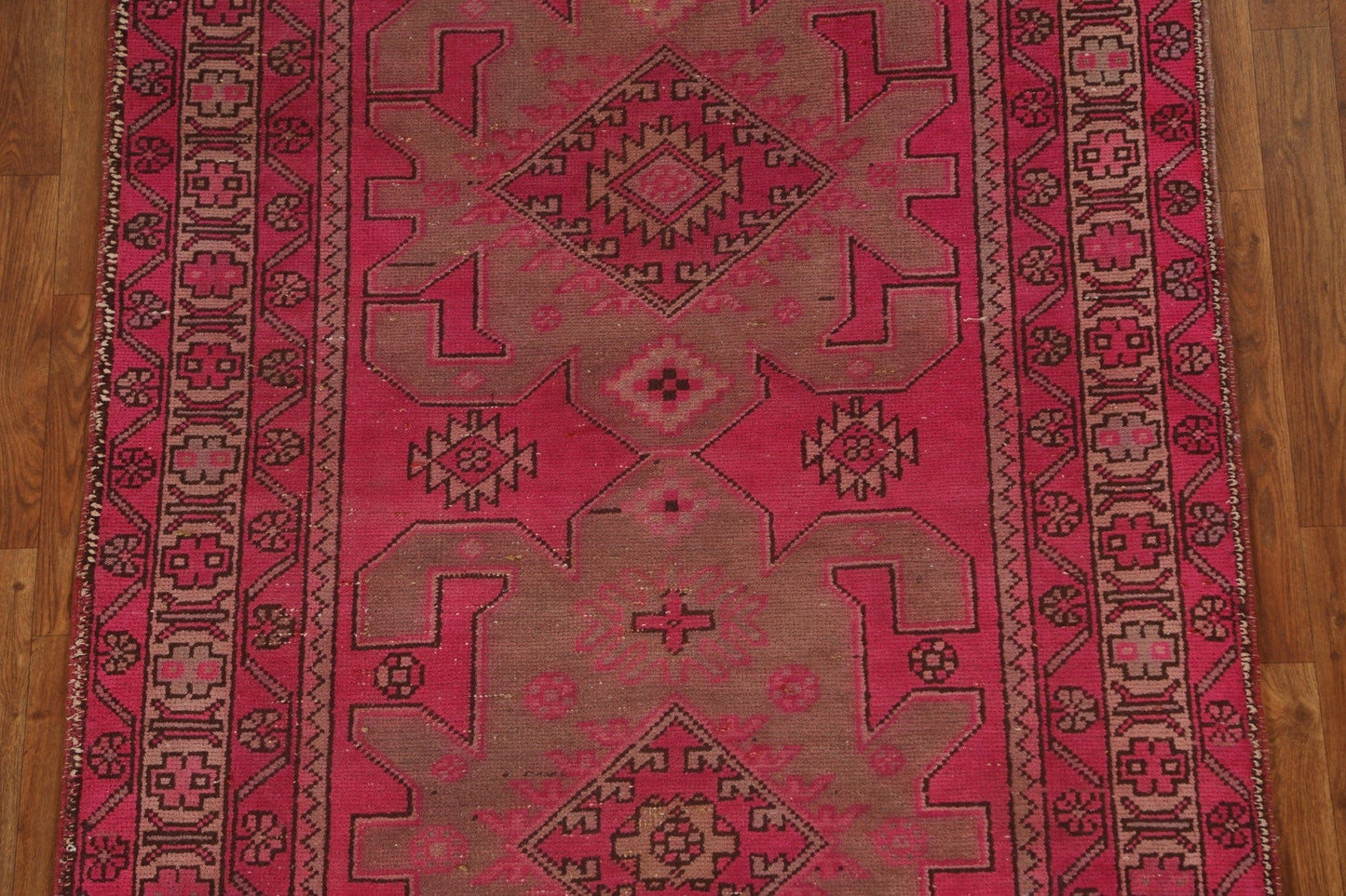 Vintage Geometric Meshkin Persian Runner Rug 4x10