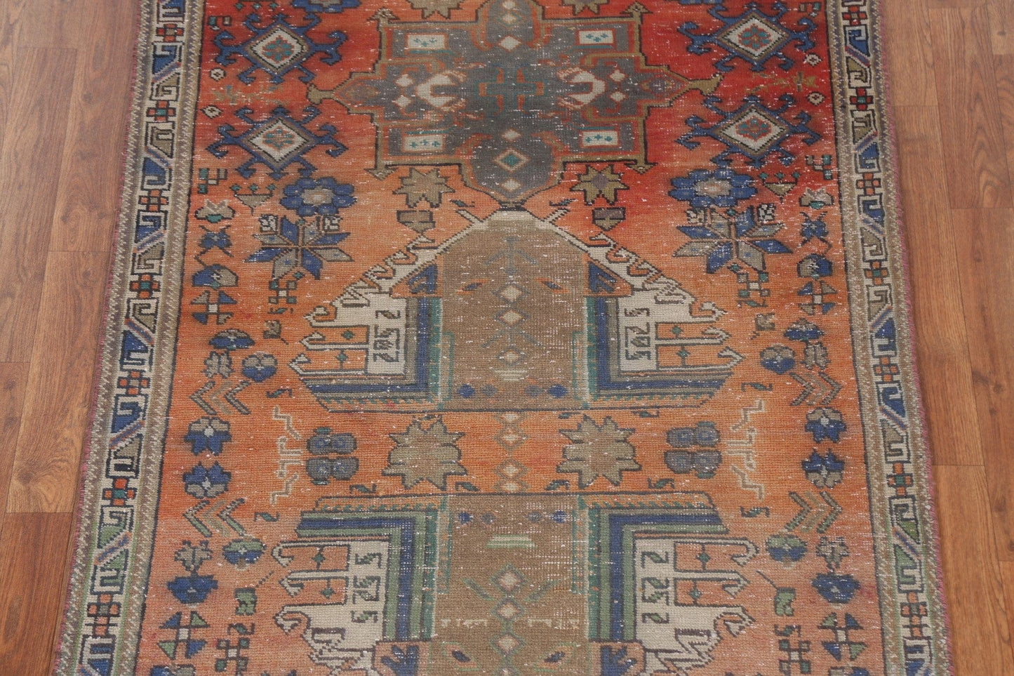 Hand-Knotted Wool Heriz Persian Runner Rug 4x14