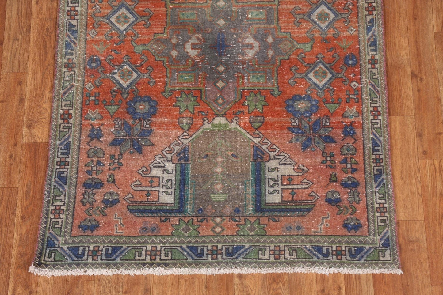 Hand-Knotted Wool Heriz Persian Runner Rug 4x14