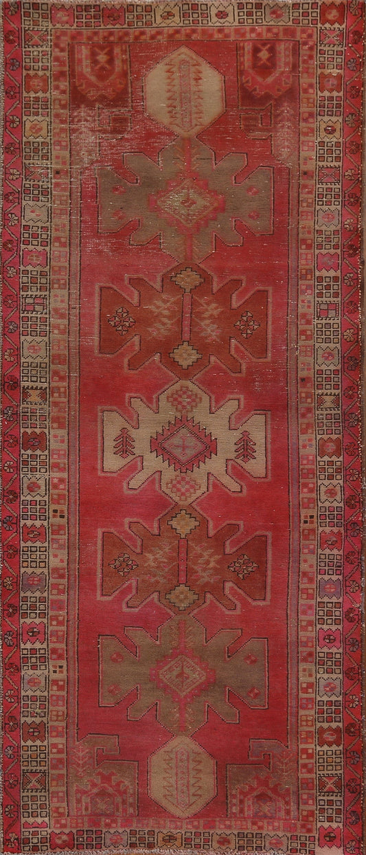 Vintage Geometric Ardebil Persian Runner Rug 4x10