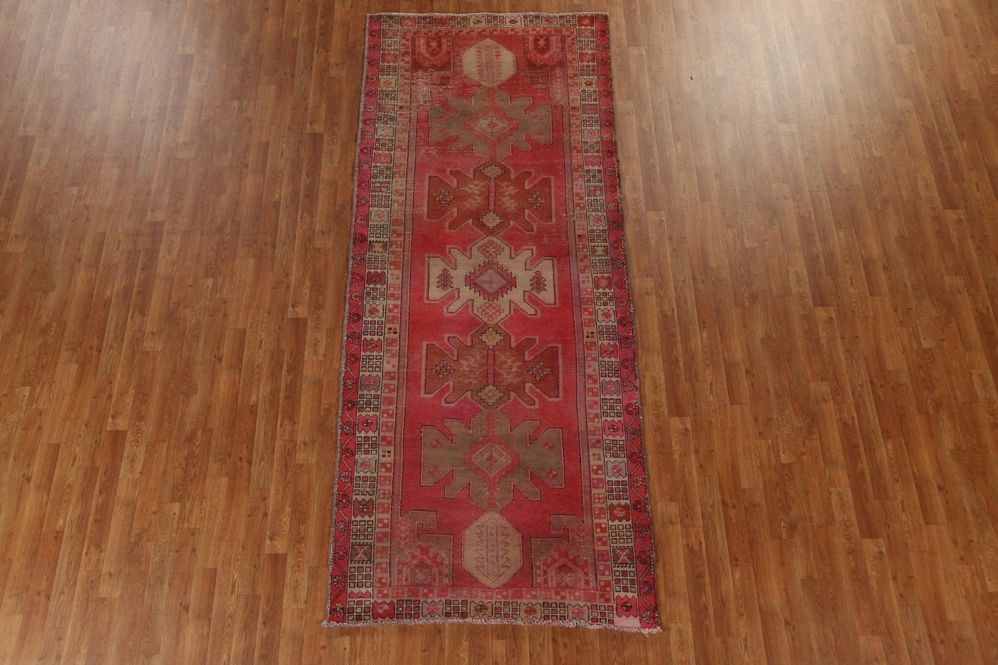 Vintage Geometric Ardebil Persian Runner Rug 4x10