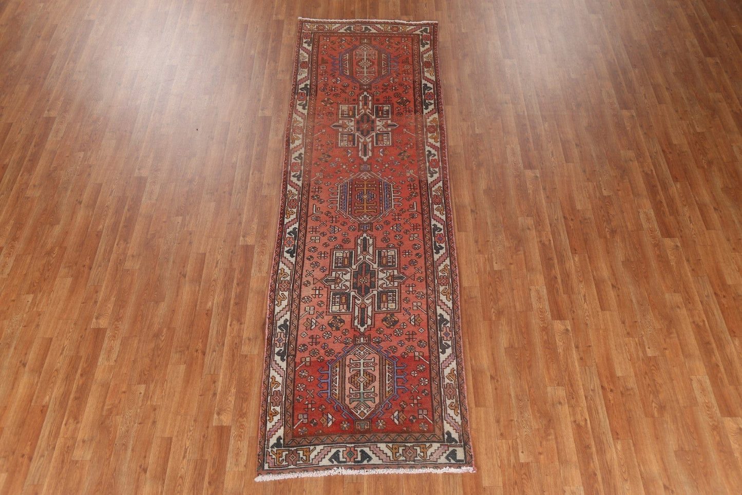 Vintage Wool Hamedan Persian Runner Rug 3x10