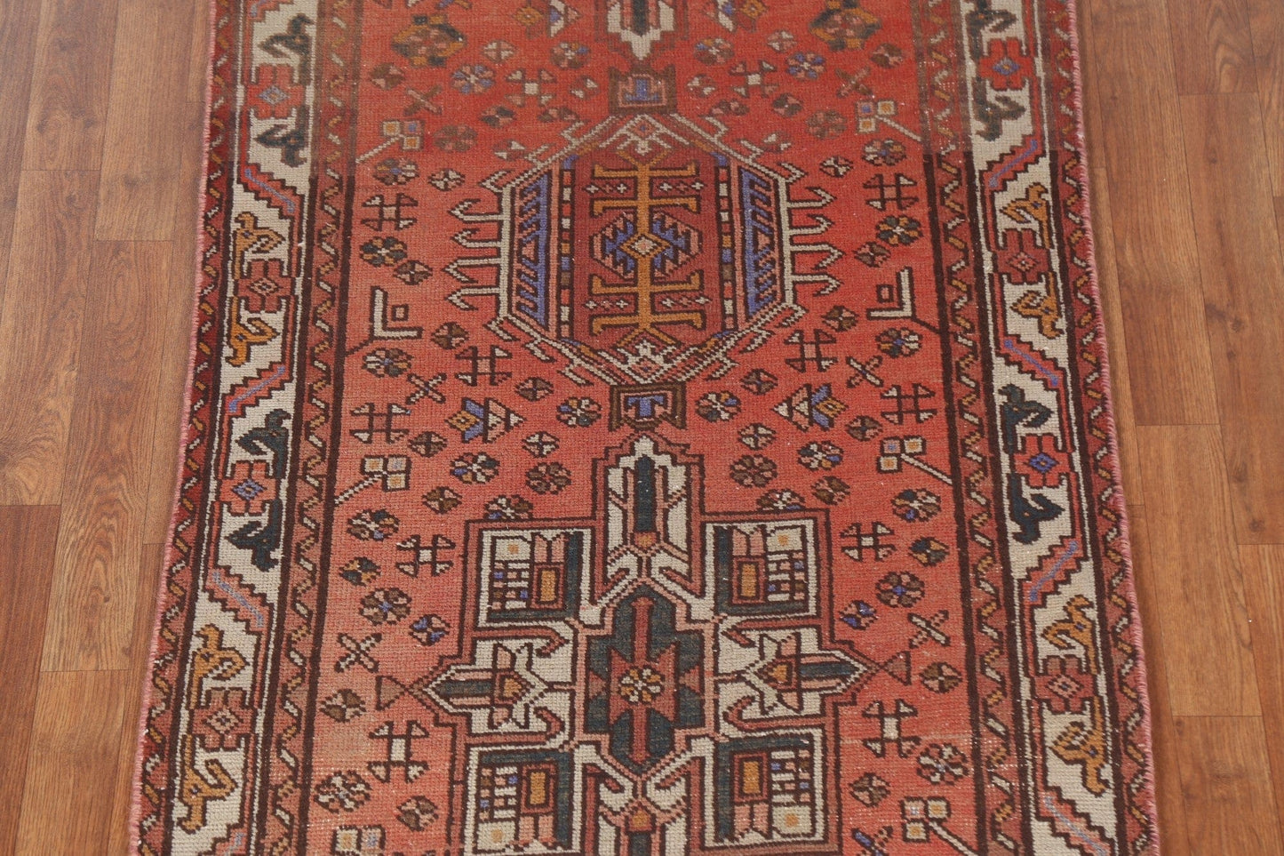 Vintage Wool Hamedan Persian Runner Rug 3x10