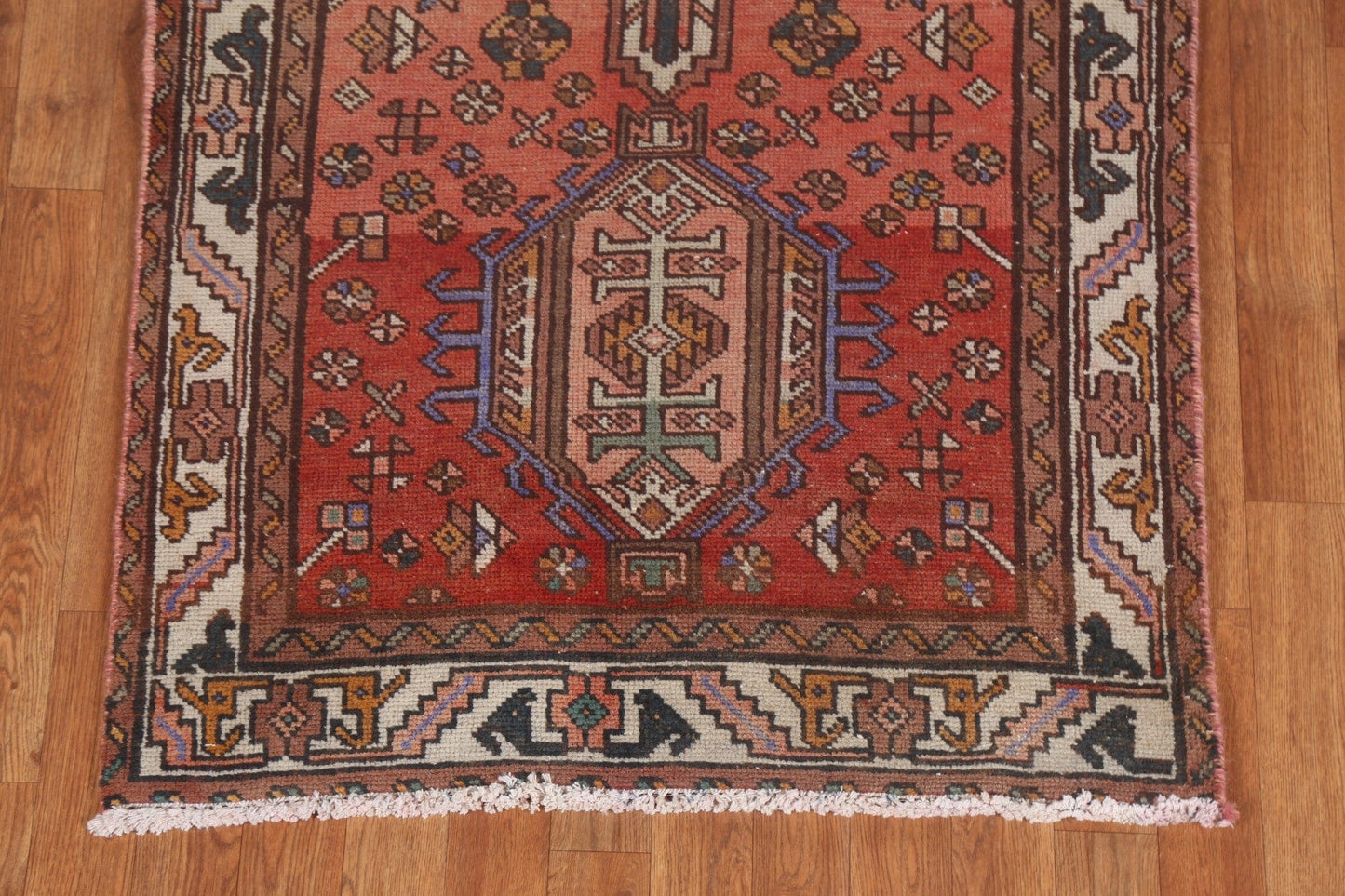 Vintage Wool Hamedan Persian Runner Rug 3x10