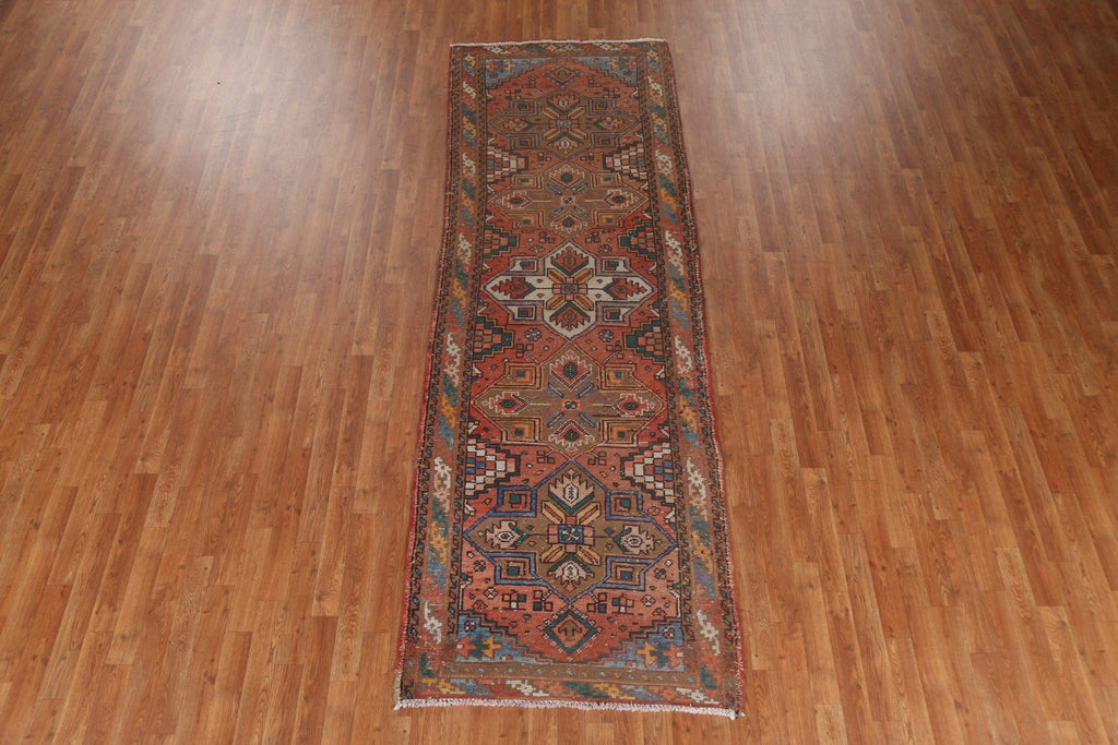 Vintage Geometric Hamedan Persian Runner Rug 3x10