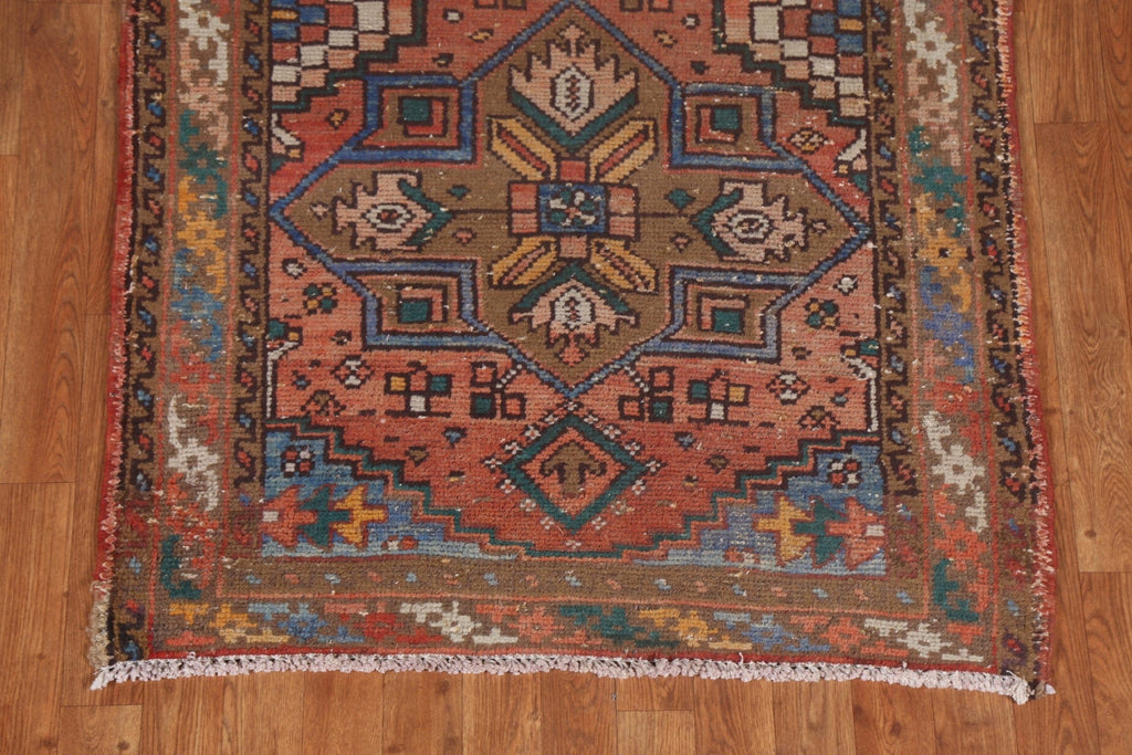 Vintage Geometric Hamedan Persian Runner Rug 3x10