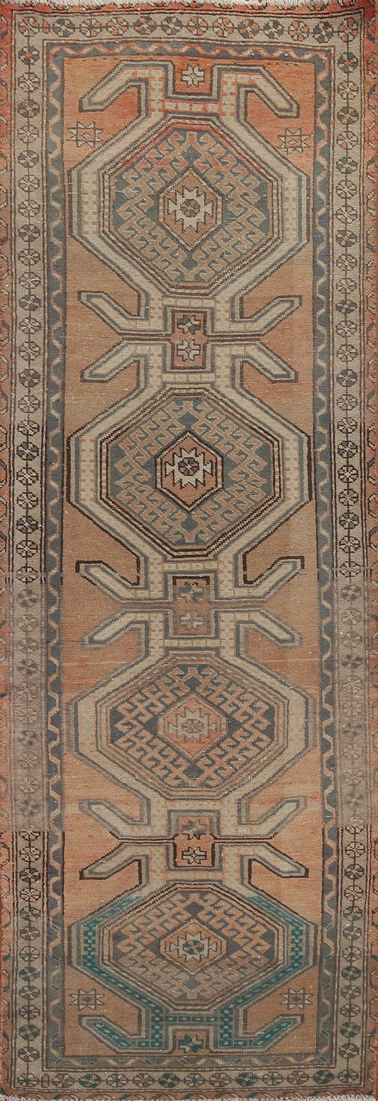 Vintage Geometric Ardebil Persian Runner Rug 3x10