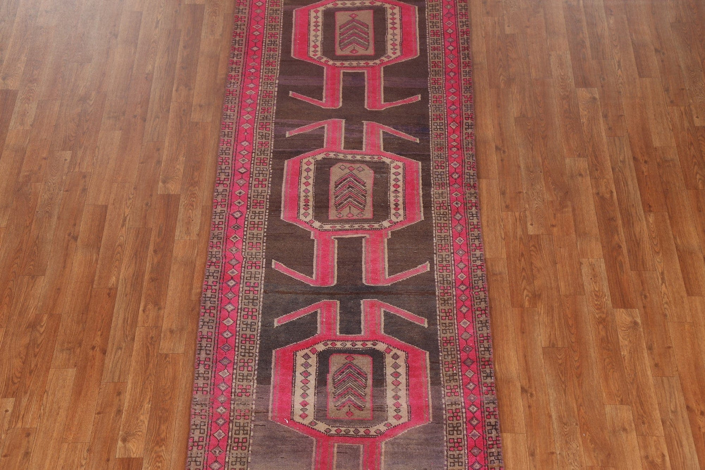 Vintage Geometric Meshkin Persian Runner Rug 3x9