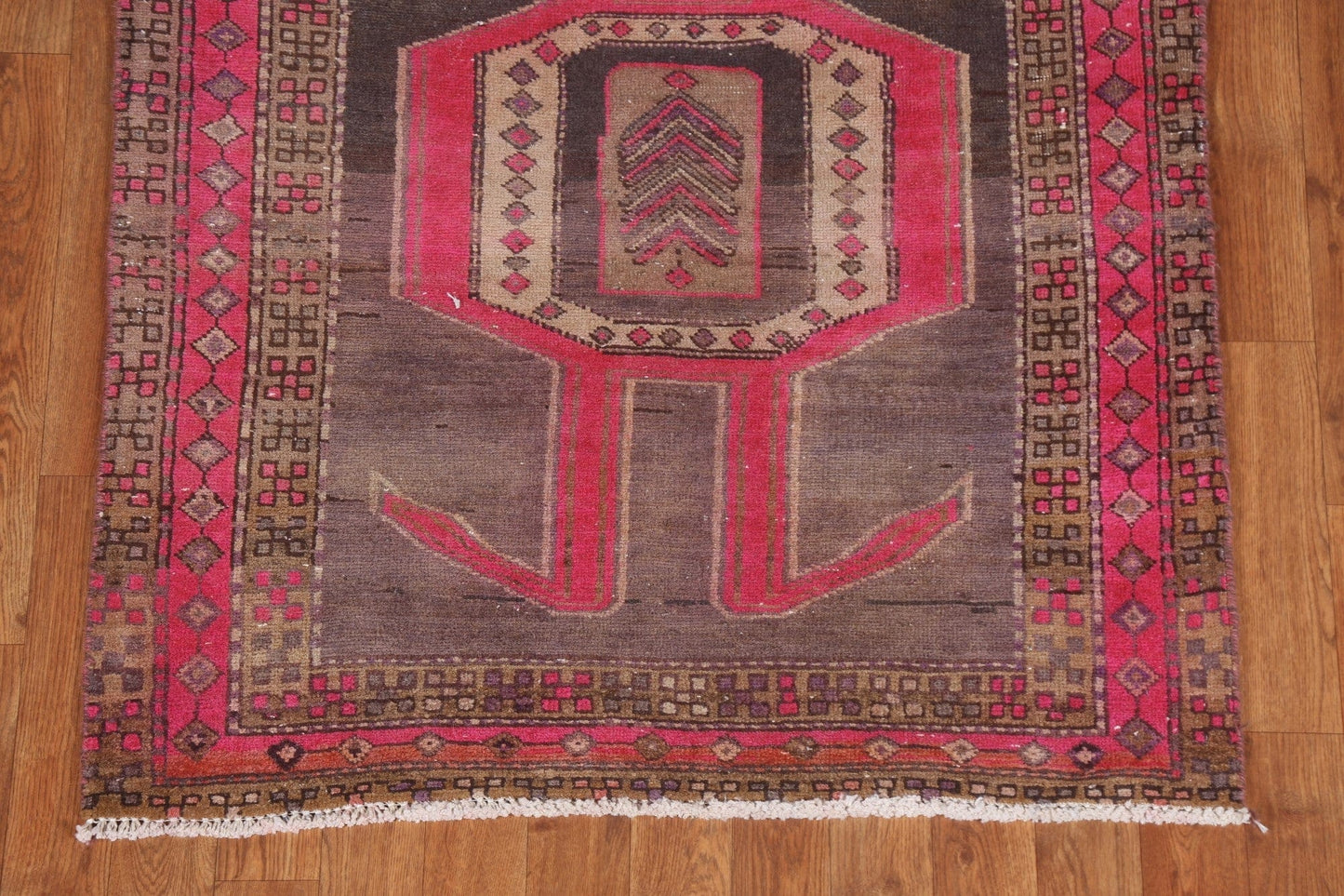 Vintage Geometric Meshkin Persian Runner Rug 3x9